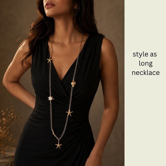 Gold Starfish-Seashell Charm Necklace