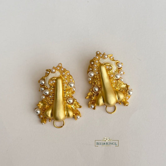 Gold Pearl Baroque Stud Earrings