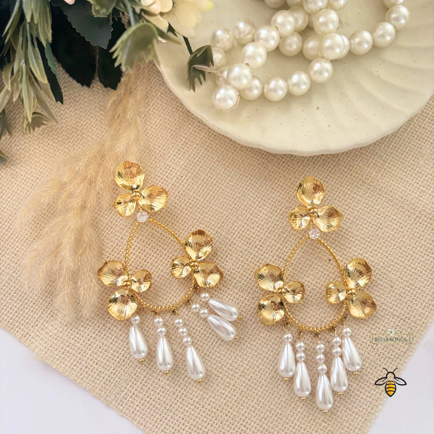 Silver-floral-partywear-drop-earrings