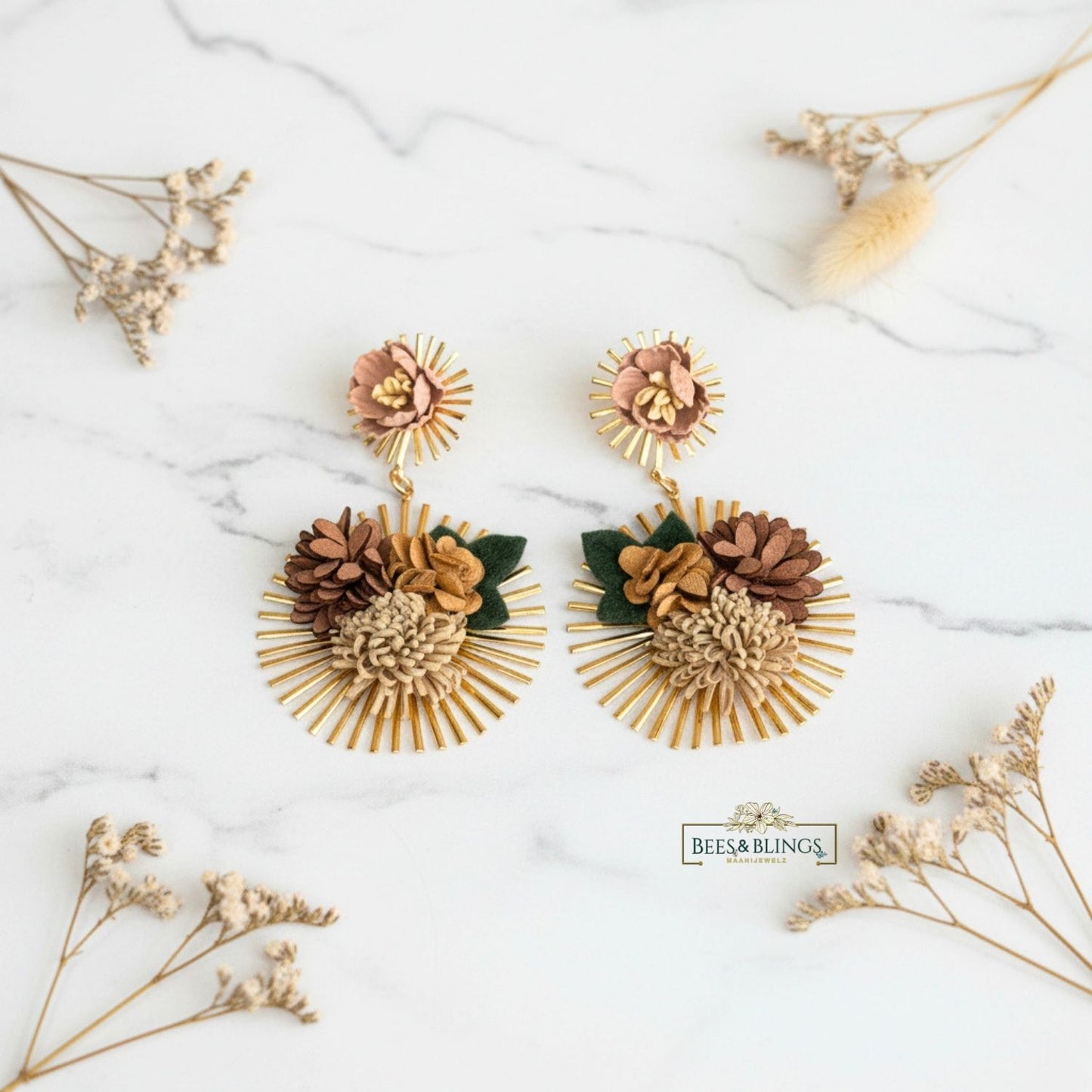Handcrafted brown Flower Earrings