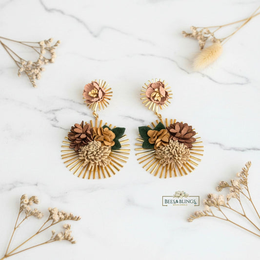 Handcrafted Brown Flower Earrings