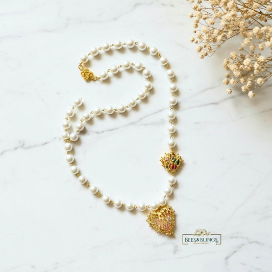 Vintage Gold Heart Pearl Necklace