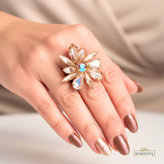 Pink Floral Statement Ring