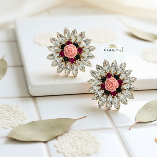 Pink-crystal-Statement-studs