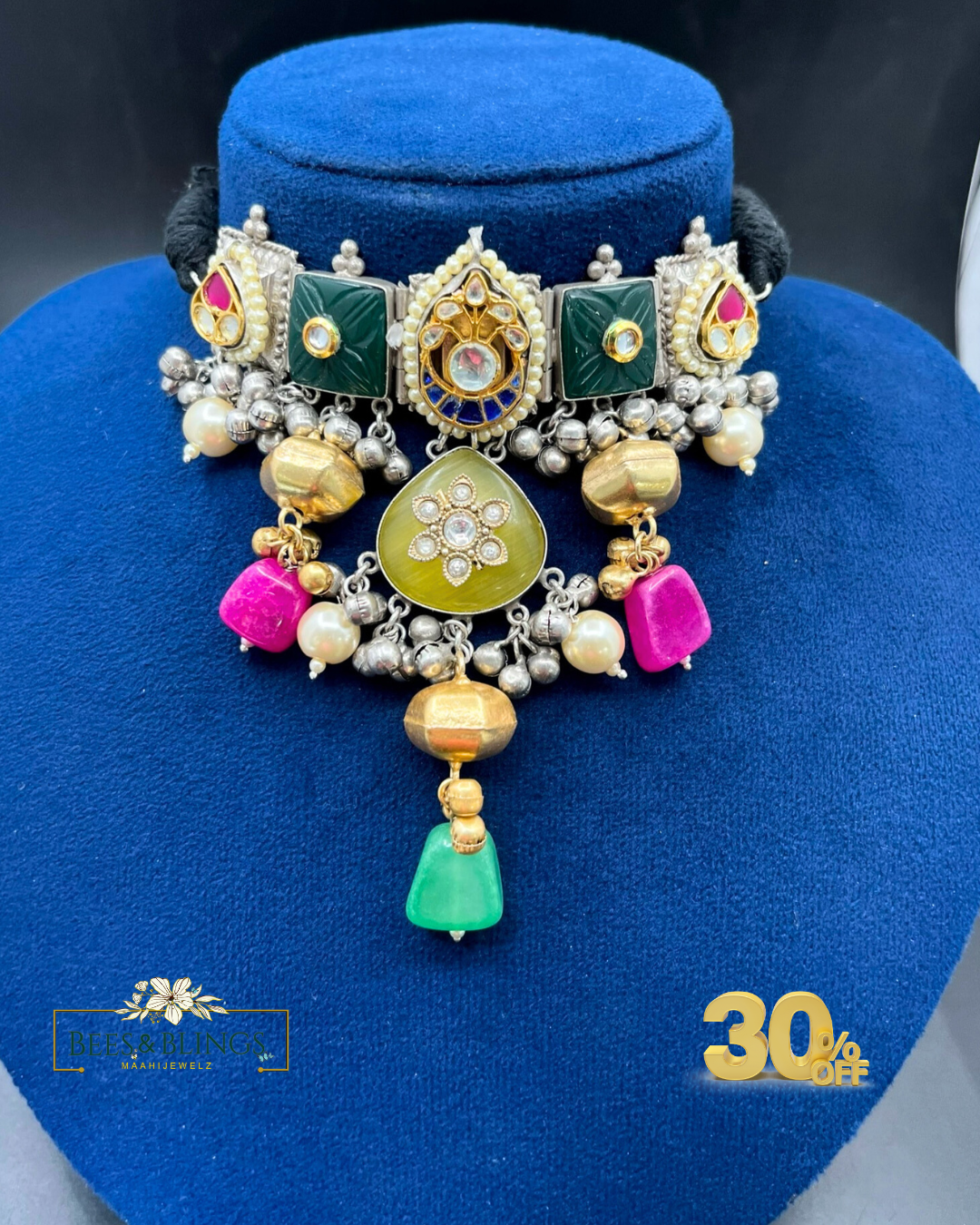 gold & silver-brass choker necklace (RAS RASIYA)