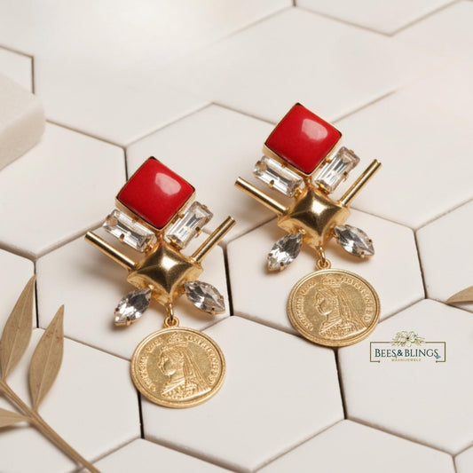 red-coin-statement-earring