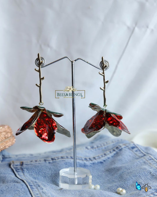 Red-green-Floral-party-earrings