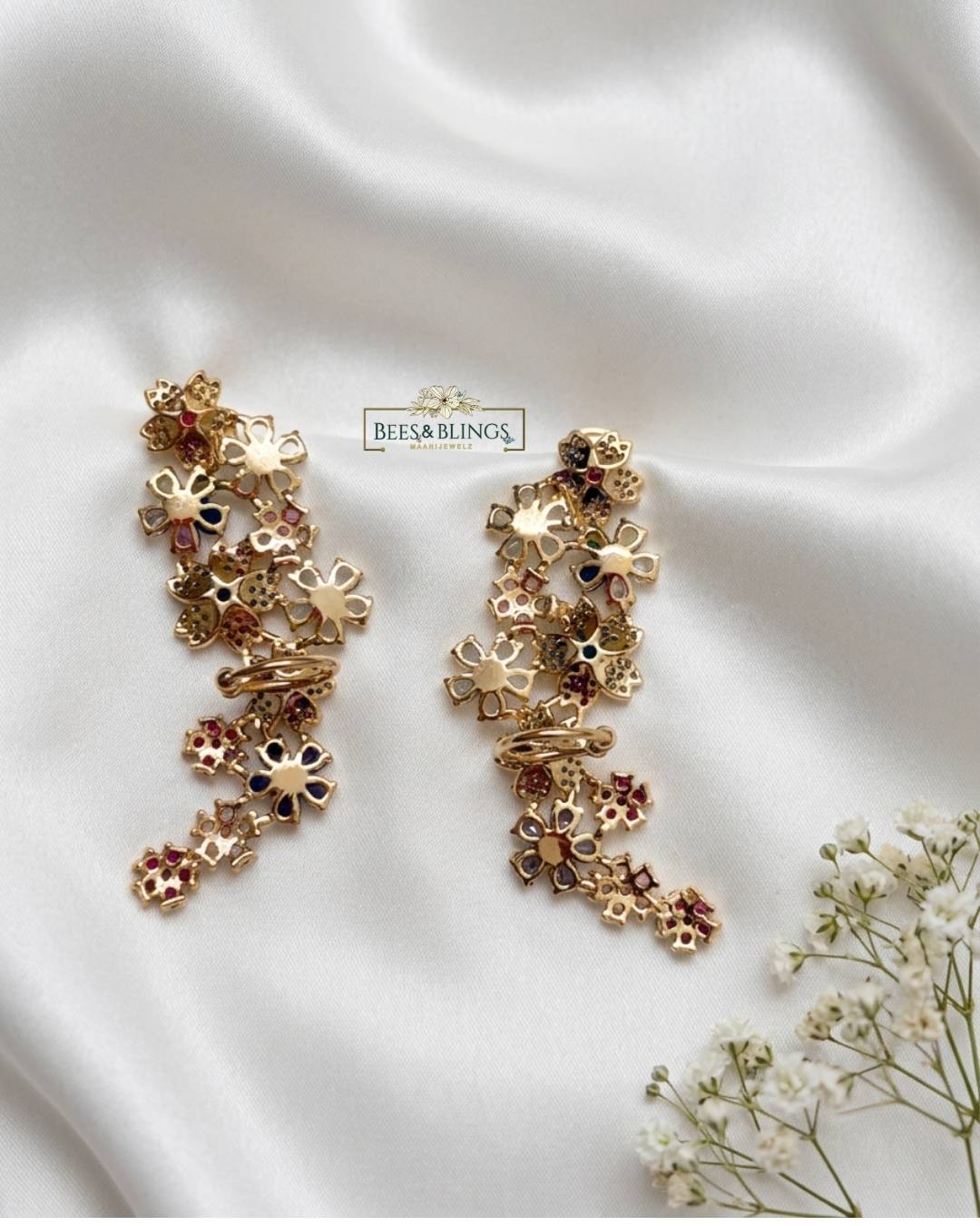 Multicolor Floral Crystal Ear Cuff