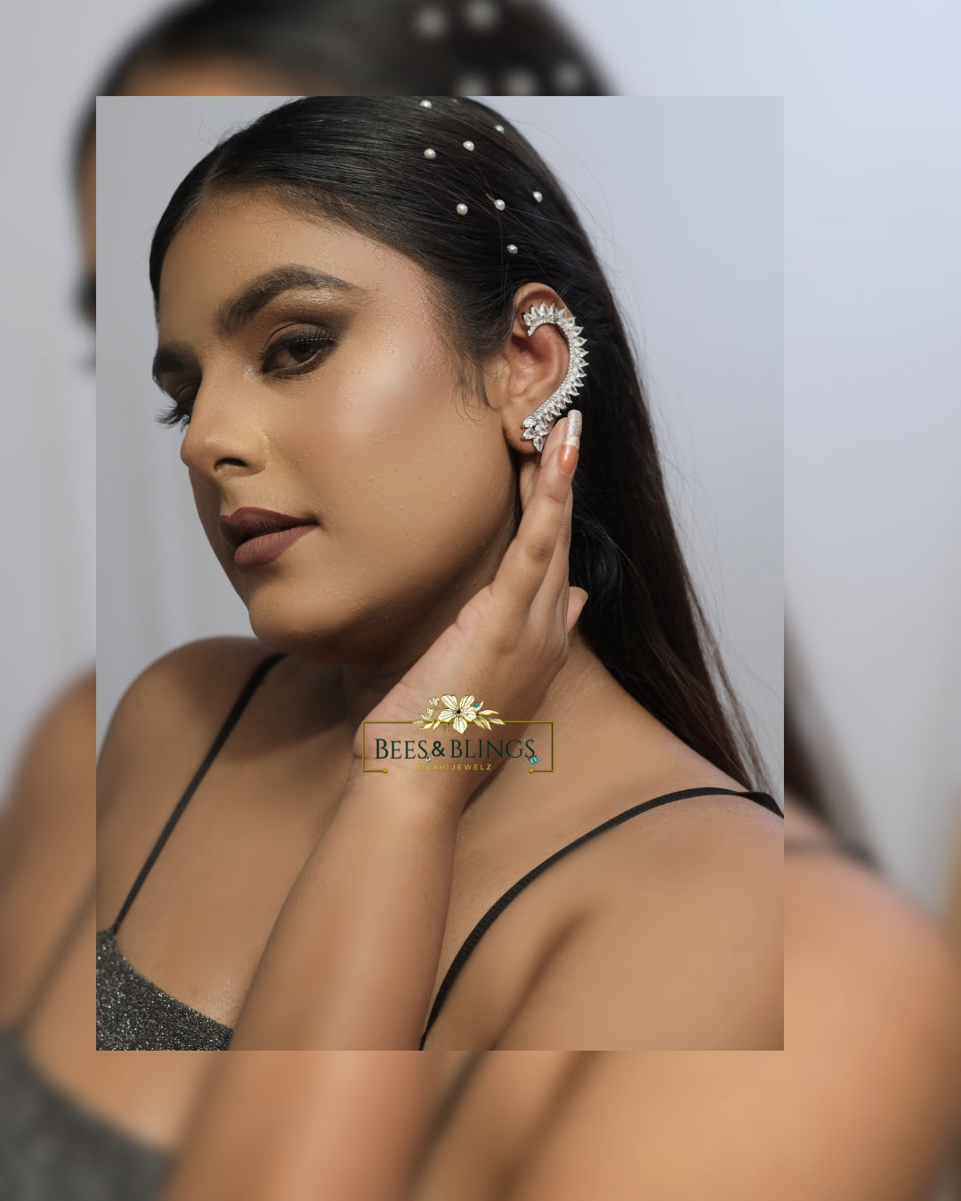 golden rhinestone ear cuff