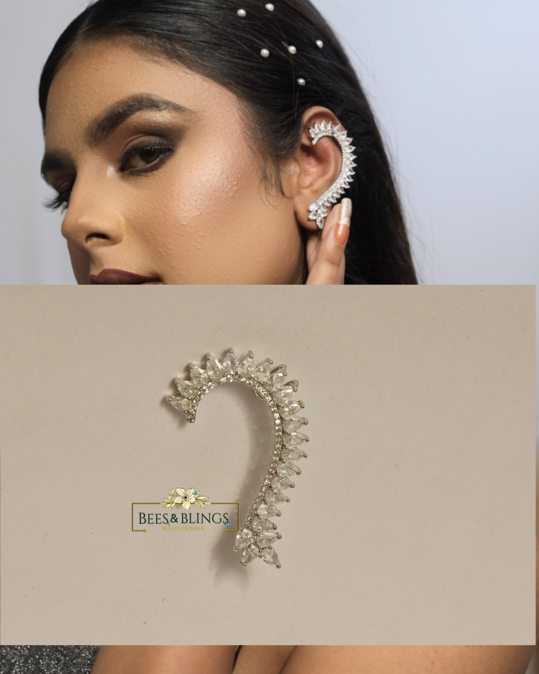 silver rhinestone ear cuff