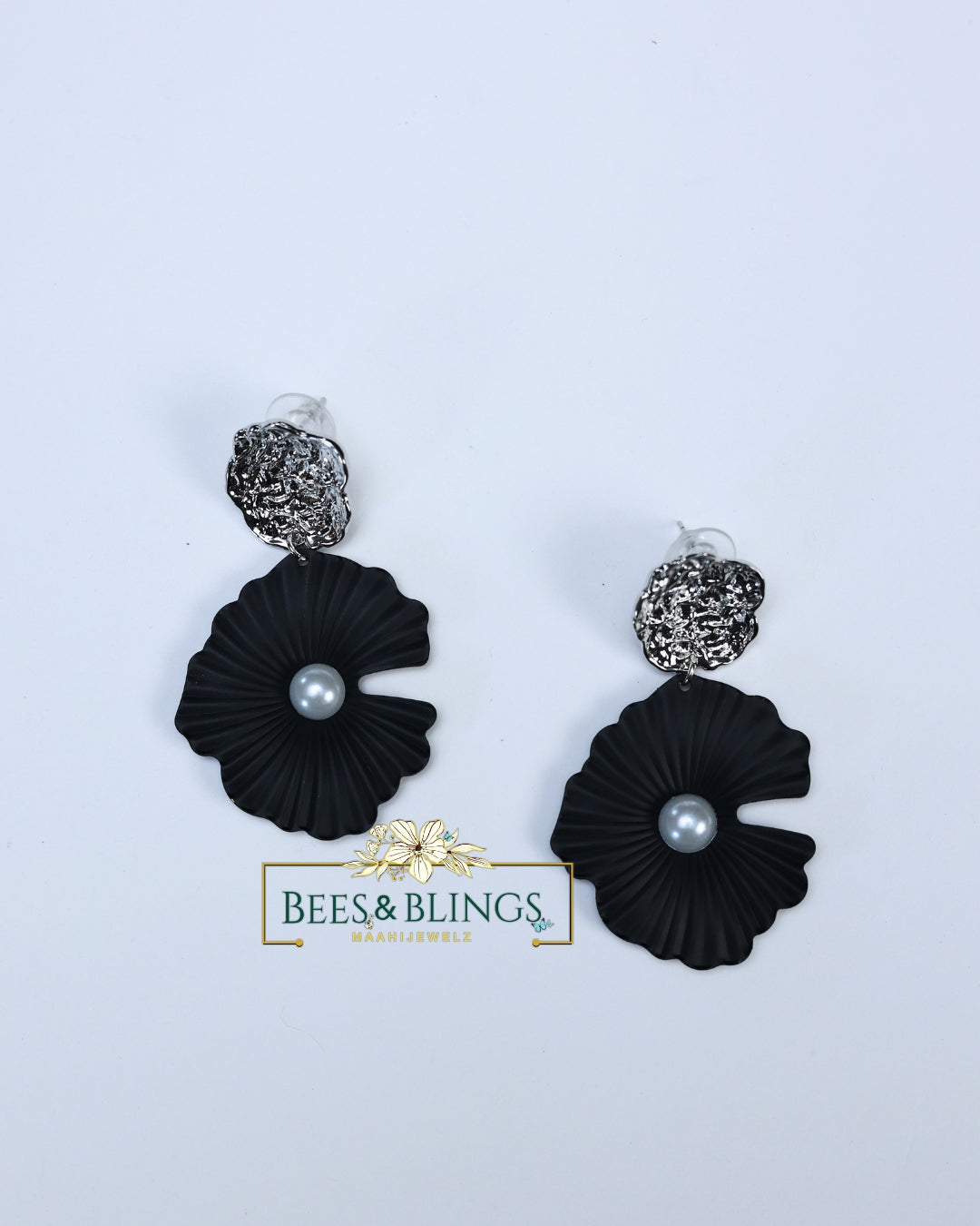 Black Floral Statement Earrings