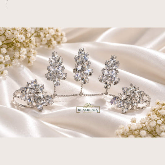 Silver Crystal Leaf Statement Ring