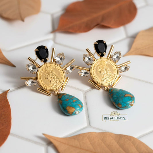turquoise-black-gold-plated-earrings