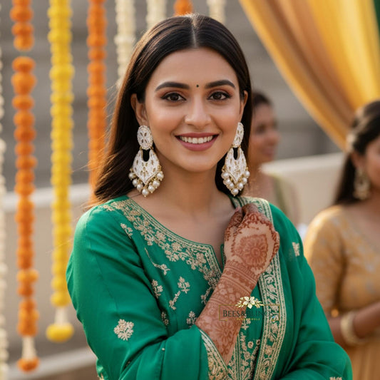 White Meenakari Kundan Jhumkas