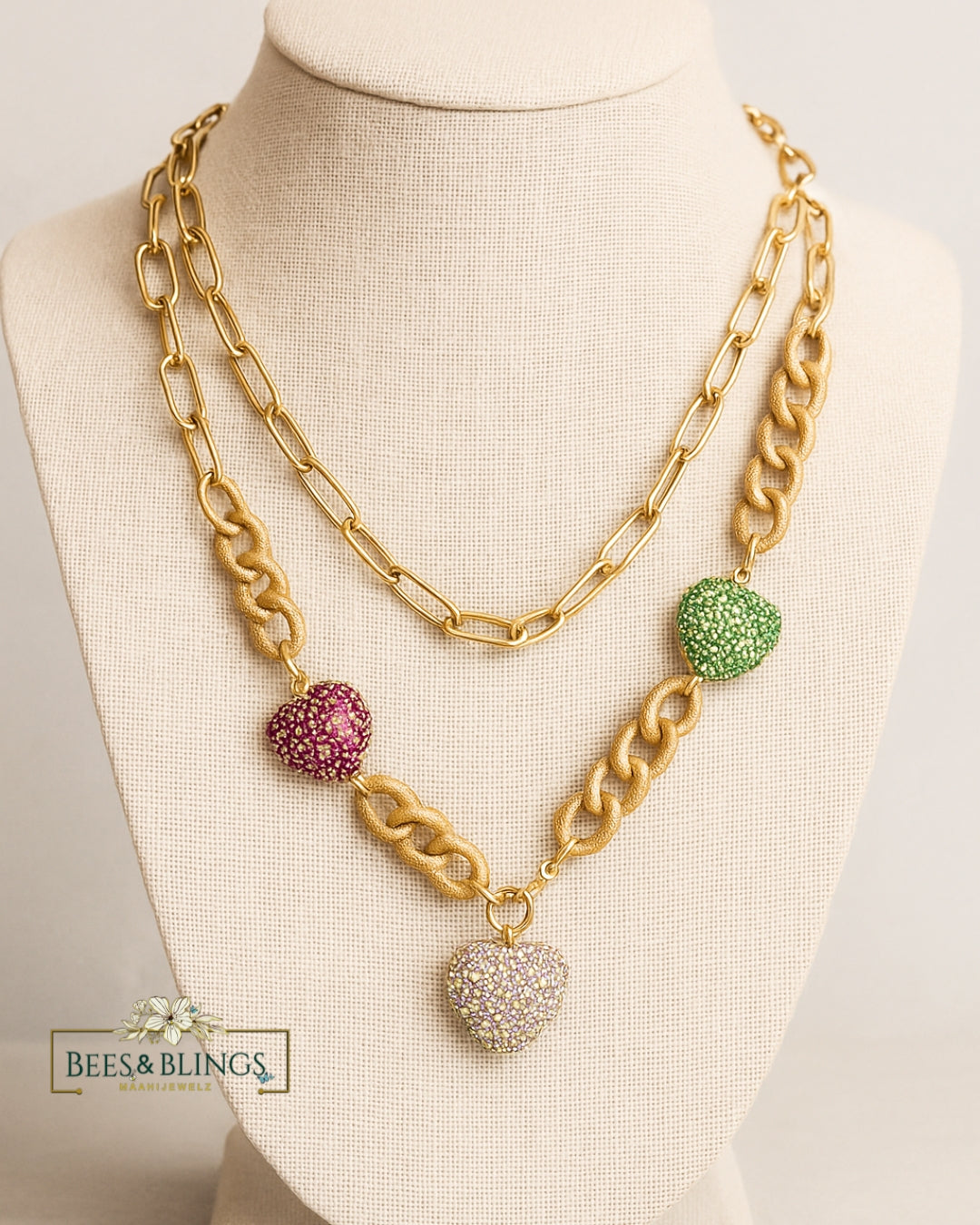 Triple Heart Charm Necklace