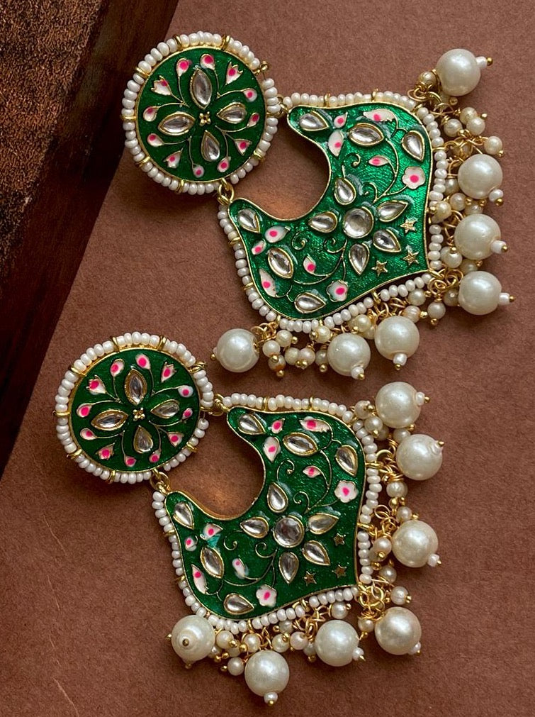 green meenakari kundan earrings