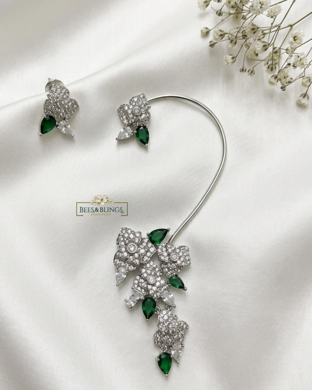 Wine Gunmetal Statement Floral EarCuff