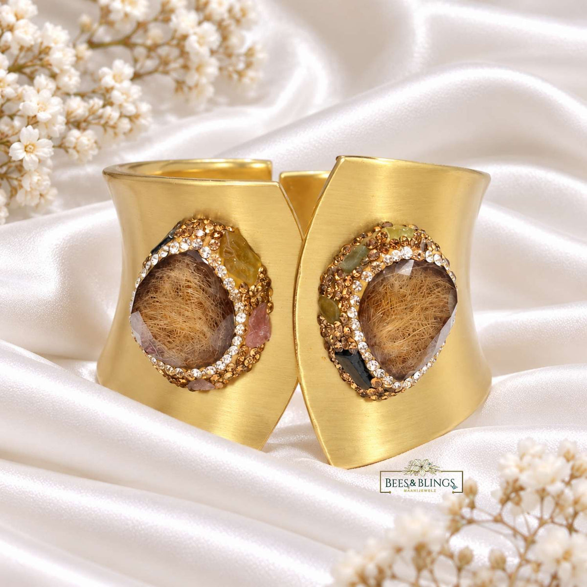 Golden Gemstone Statement Cuff Bracelet