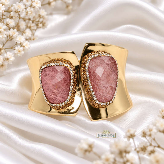 Gold-Tone Pink Gemstone Statement Cuff Bracelet
