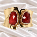 Gold-Tone Red Gemstone Statement Cuff Bracelet