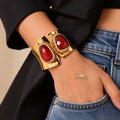Gold-Tone Red Gemstone Statement Cuff Bracelet