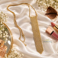 Gold Crystal Mesh Tie Necklace for Women