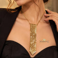 Gold Crystal Mesh Tie Necklace for Women