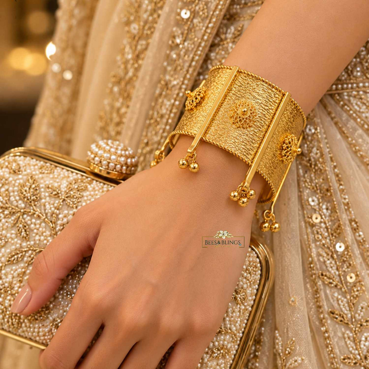Gold Textured Statement Cuff Bracelet