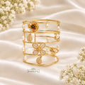 Gold-Tone Pearl Floral Statement Cuff Bracelet