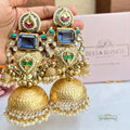 Blue-kundan-Bridal-Jhumka-Earrings