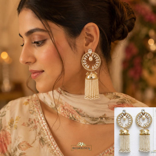 Crystal-Pearl Tassel Party Earrings