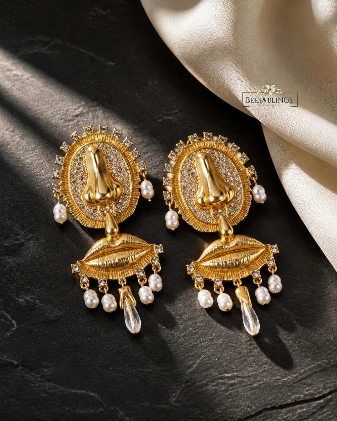 Gold Pearl  Nose Statement  Earrings