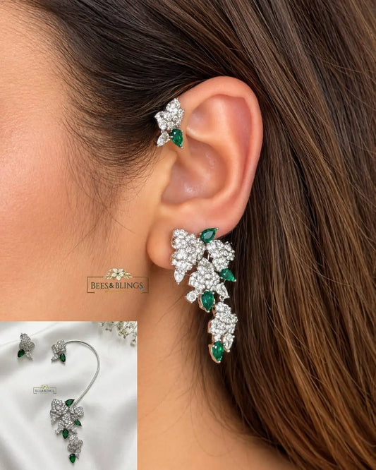 Green Gunmetal Statement Floral EarCuff
