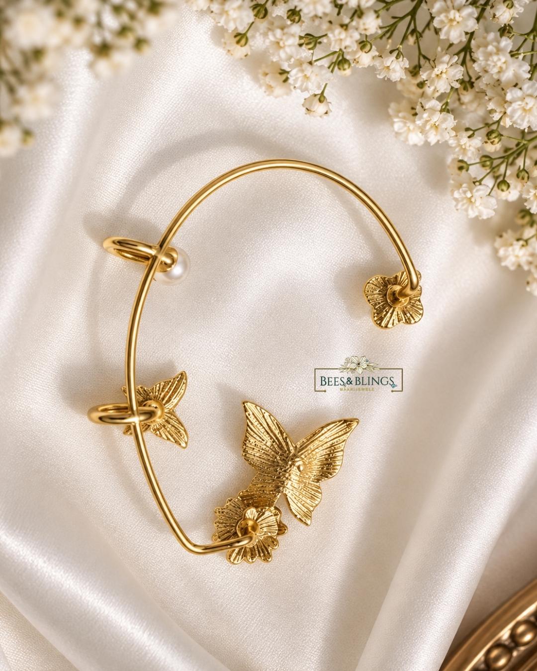 Pearl Butterfly Floral Gold Ear Cuff
