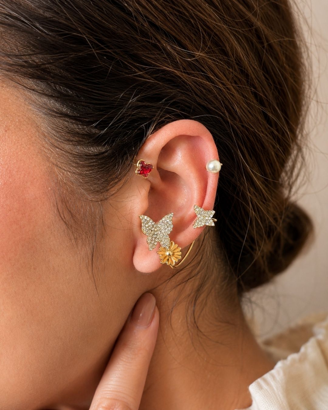 Pearl Butterfly Floral Gold Ear Cuff