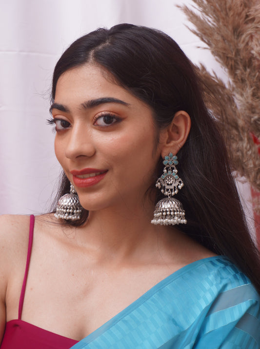 c-green-silver oxidised jhumkis