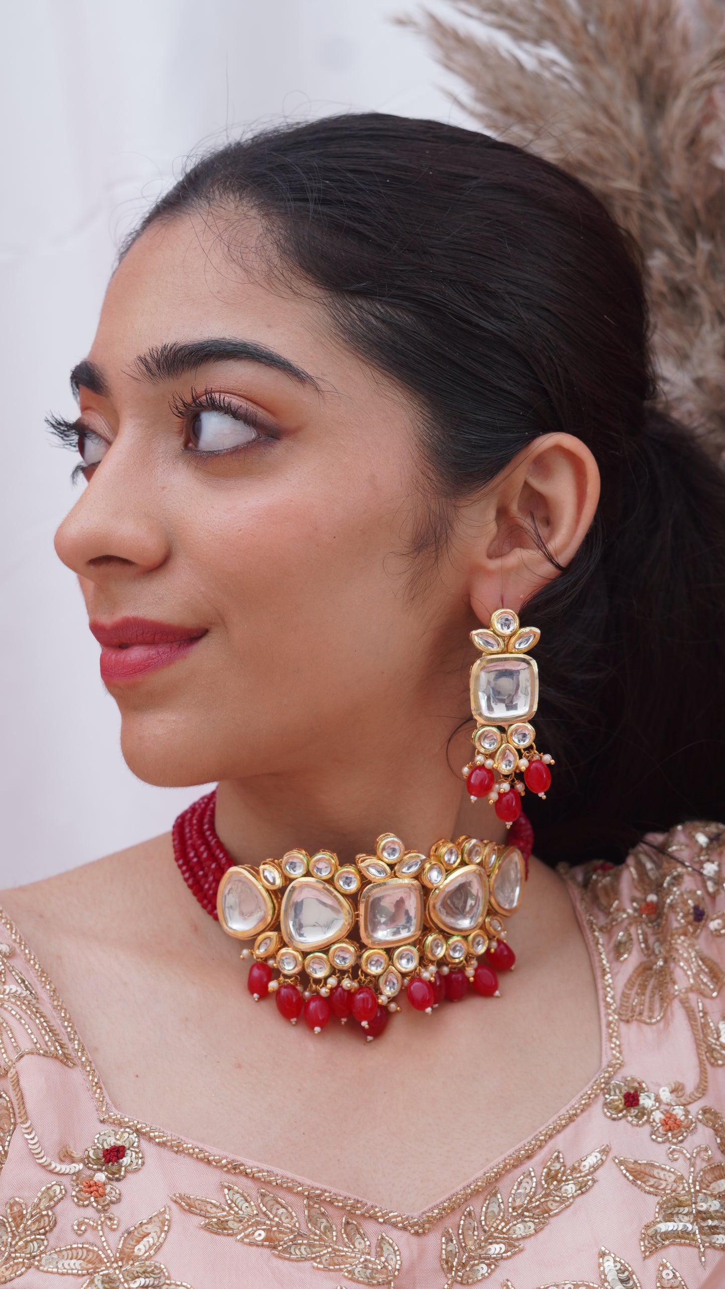Mehroon-choker-kundan-necklace