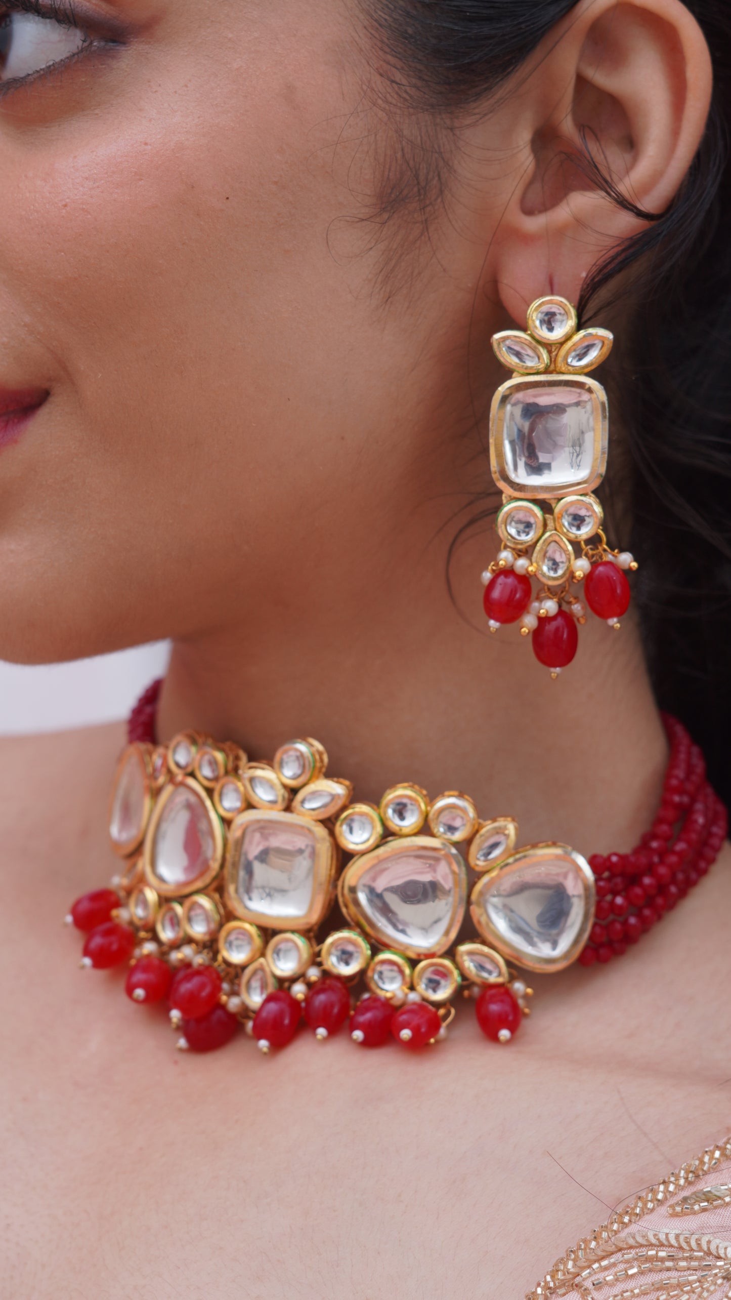 Mehroon-choker-kundan-necklace