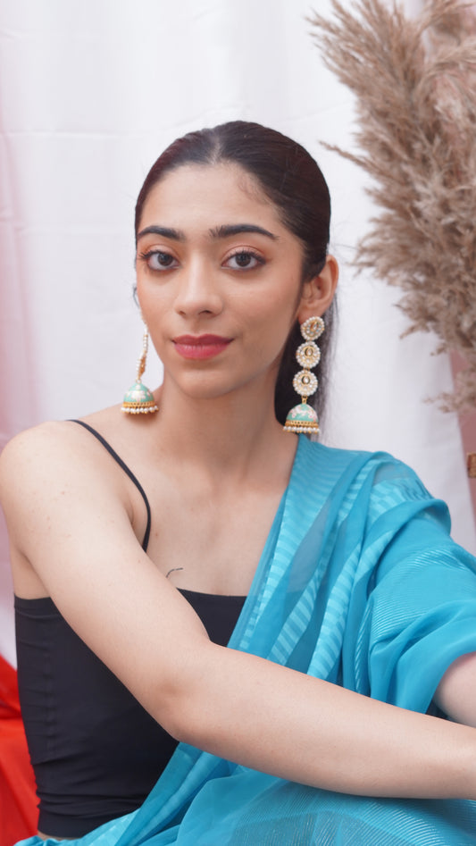 c-green kundan meenakari jhumkis