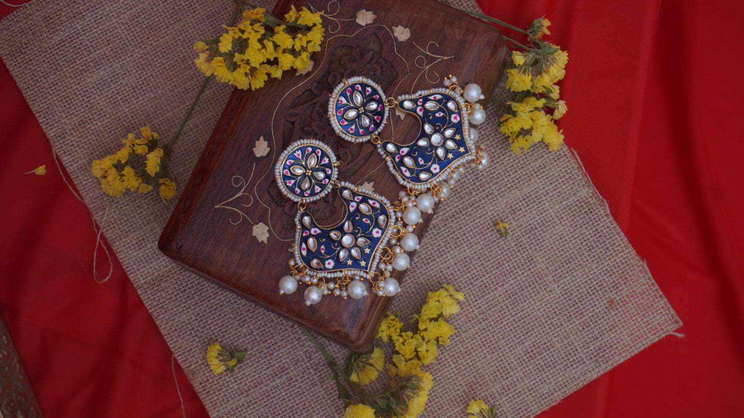 blue kundan meenakari earring