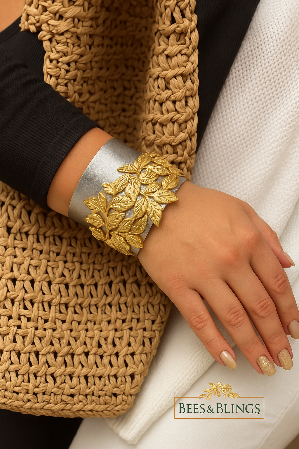 Gold Leaf Statement Cuff Bracelet