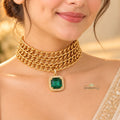 Golden-Tone Emerald Green Stone Statement