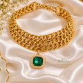 Golden-Tone Emerald Green Stone Statement