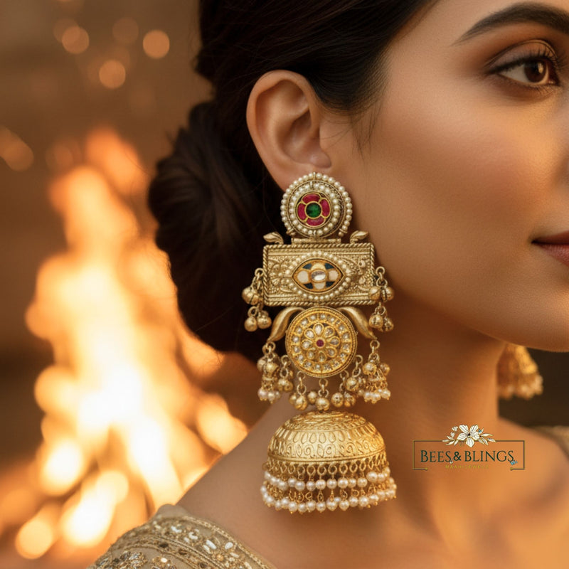Golden Maharani Brass Jhumkas