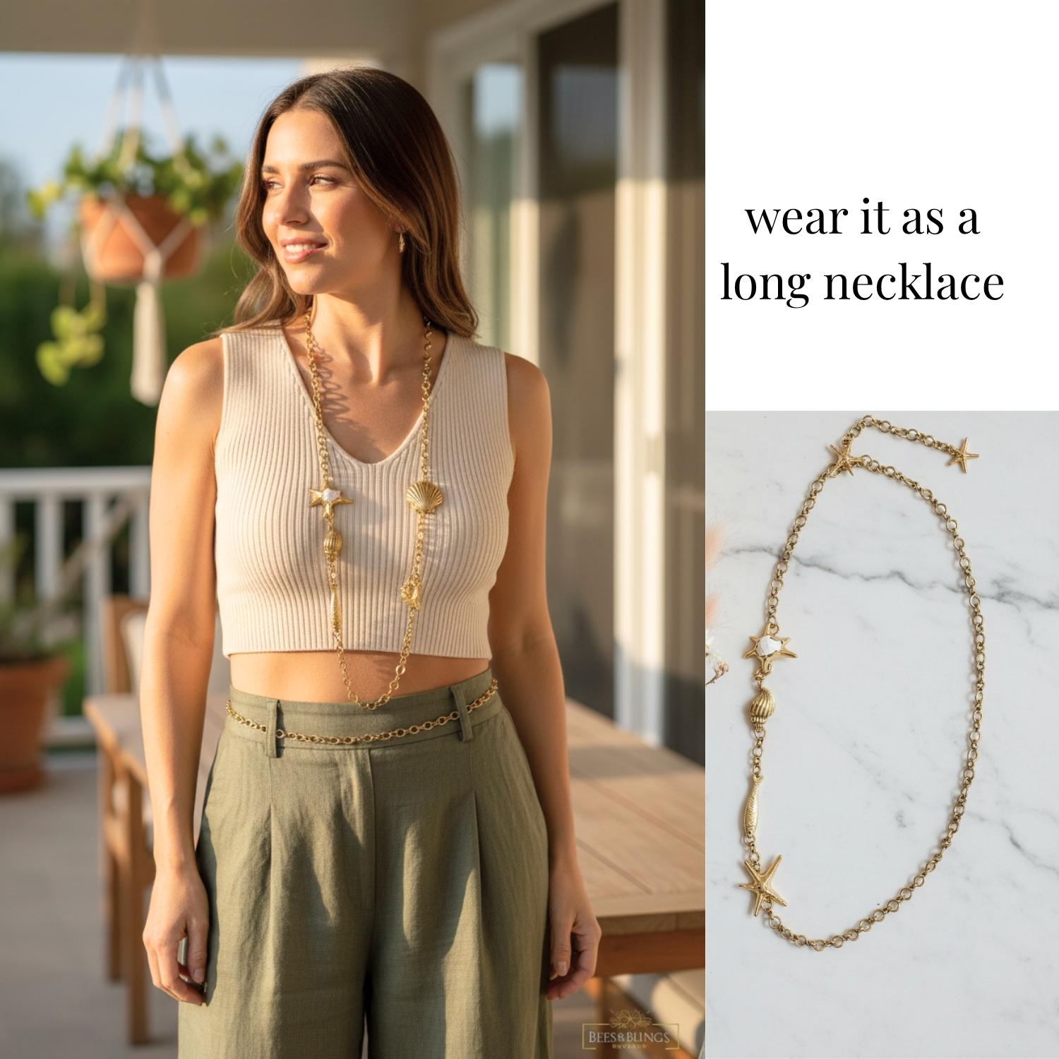 Gold-Starfish-Seashell-Charm-Necklace
