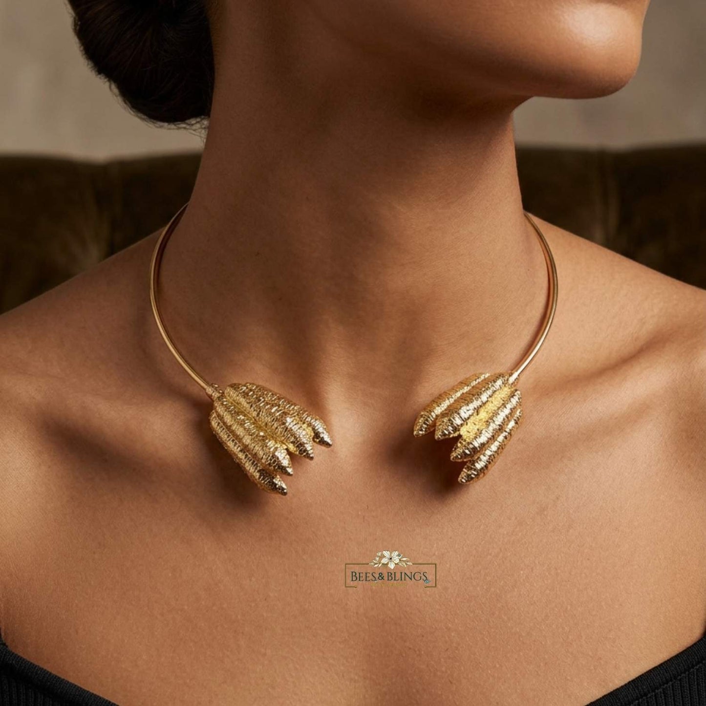 Gold Leaf Statement Collar Necklace