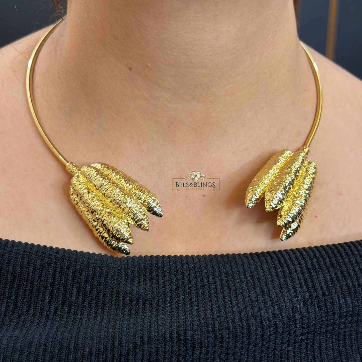 Gold Leaf Statement Collar Necklace