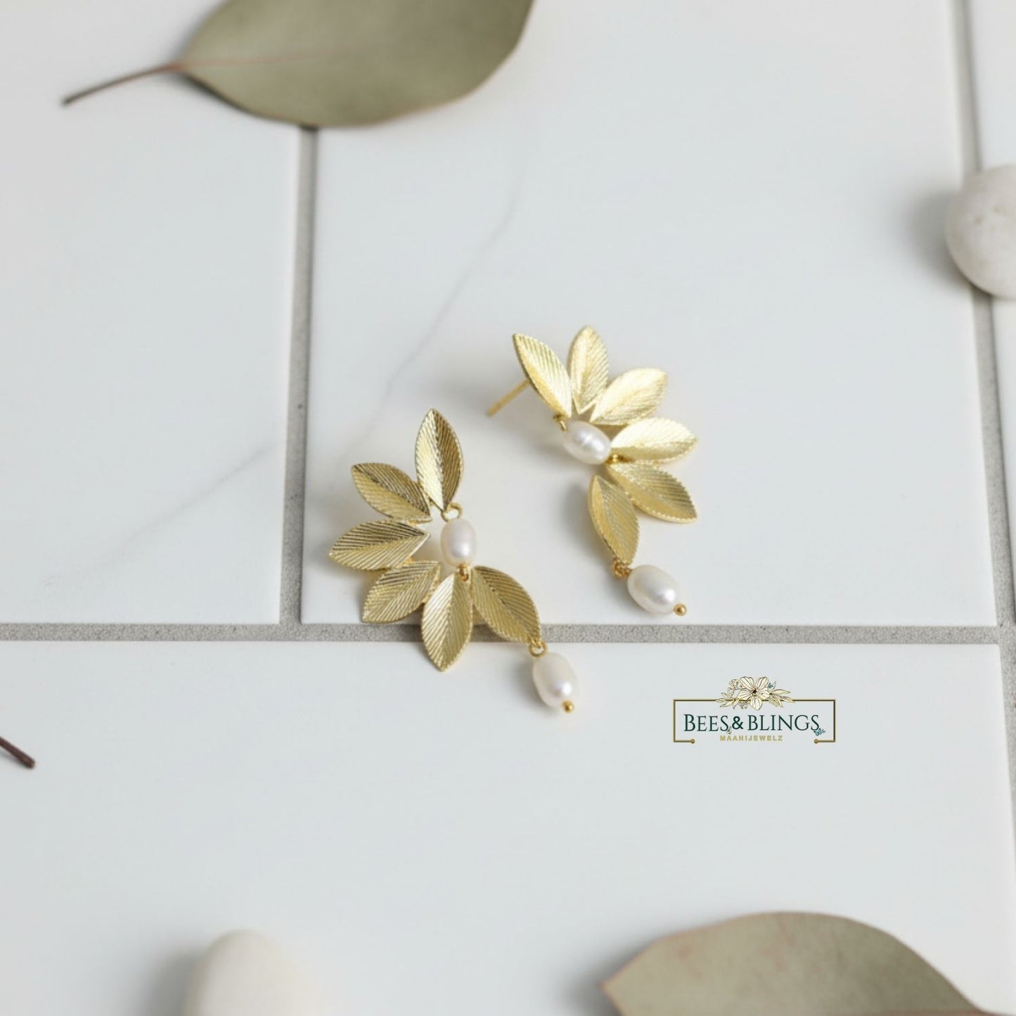 Golden Leaf Drop Earrings