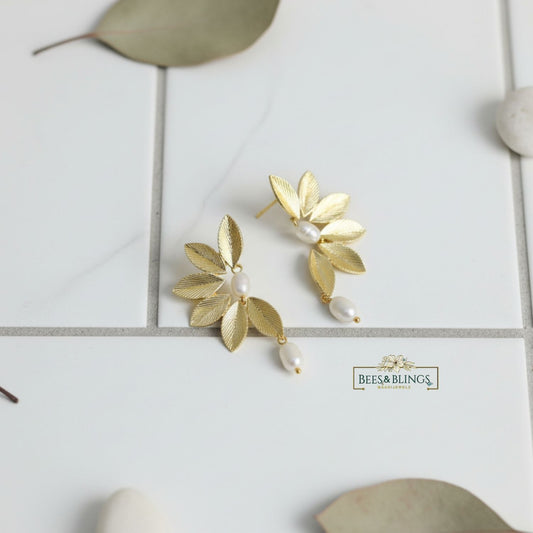 Golden Pearl Drop Earrings