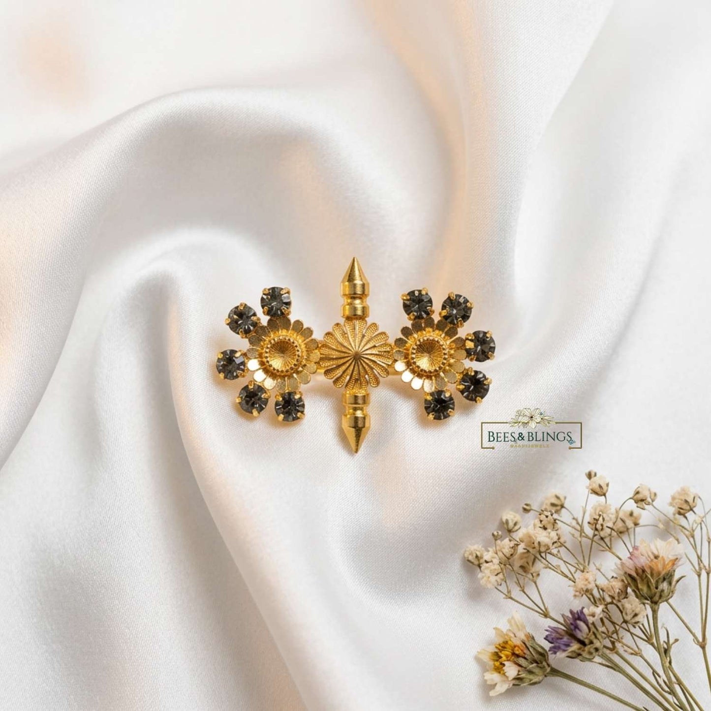 Gold Plated Black Statement Ring